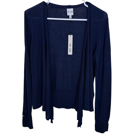 NIC+ZOE Navy Lightweight Cardigan Women’s Small Open Front Drape Sweater NWT - Picture 1 of 7